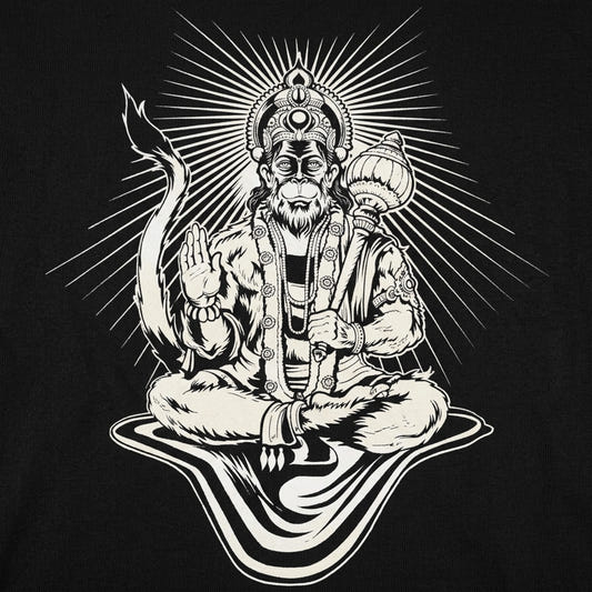 Hanuman Monkey God Sitting with Mace and Blessing Hand detail