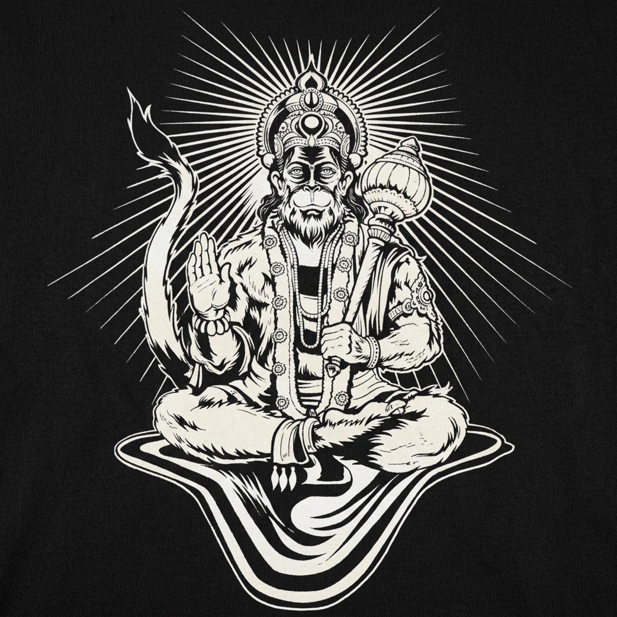 Hanuman Monkey God Sitting with Mace and Blessing Hand detail