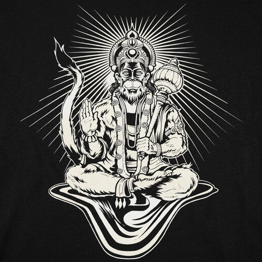 Hanuman Monkey God Sitting with Mace and Blessing Hand detail