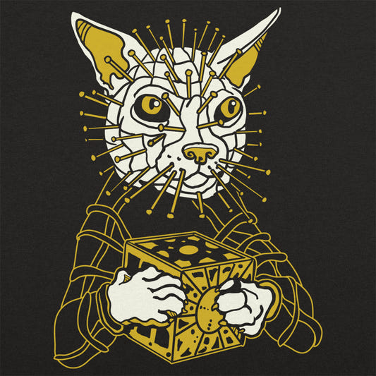 Hellscratcher Spiky Cat Cenobite with Puzzle Box graphic tee design