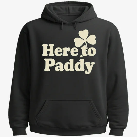 Here to Paddy St. Patrick's Day Shamrock Pun graphic Hoodie in Black