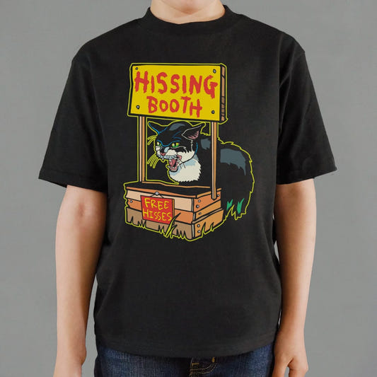 Hissing Booth Angry Cat Full Color graphic Kids T-Shirt in Black