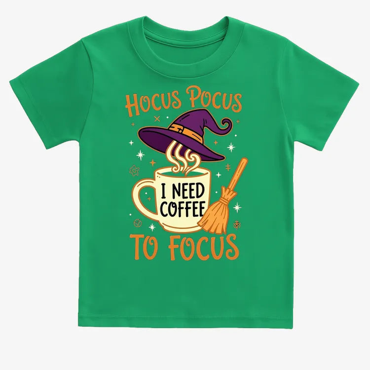 Hocus Pocus I Need Coffee to Focus-Kids T-Shirt-Green