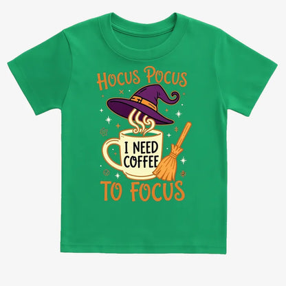 Hocus Pocus I Need Coffee to Focus-Kids T-Shirt-Green