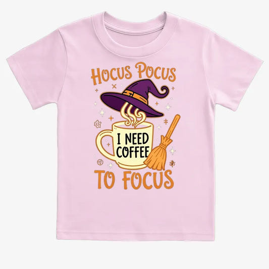 Hocus Pocus I Need Coffee to Focus-Kids T-Shirt-Pink