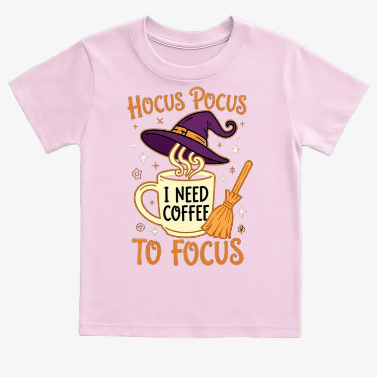 Hocus Pocus I Need Coffee to Focus-Kids T-Shirt-Pink
