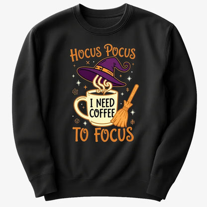 Hocus Pocus I Need Coffee to Focus-Sweater-Black