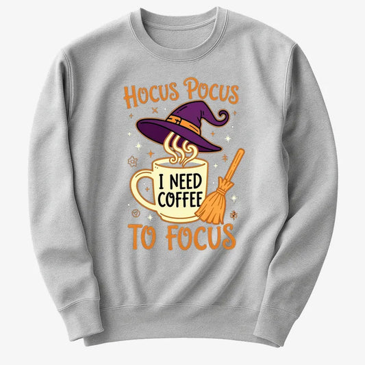 Hocus Pocus I Need Coffee to Focus-Sweater-Gray Heather