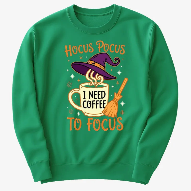 Hocus Pocus I Need Coffee to Focus-Sweater-Green