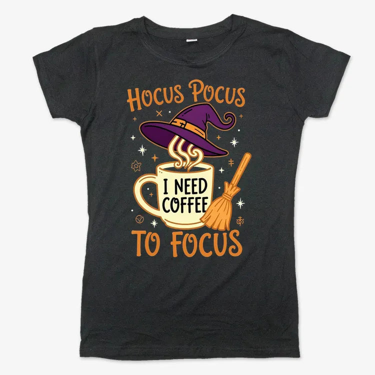 Hocus Pocus I Need Coffee to Focus-Women's T-Shirt-Midnight