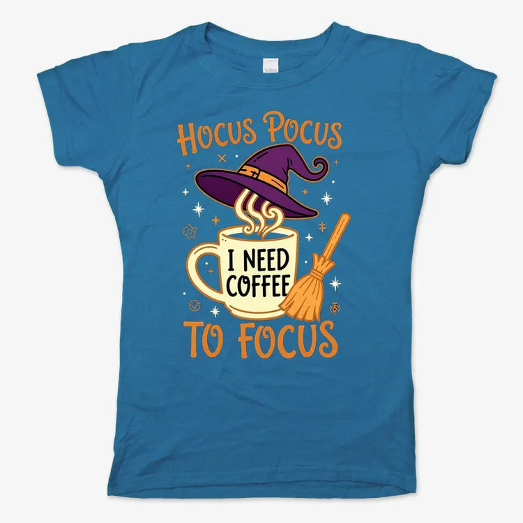 Hocus Pocus I Need Coffee to Focus-Women's T-Shirt-Sky Blue