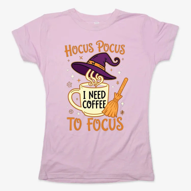 Hocus Pocus I Need Coffee to Focus-Women's T-Shirt-Soft Pink