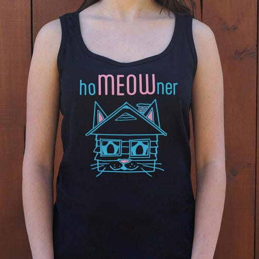 hoMEOWner Cat Face House Pun graphic Women's Tank Top in Midnight