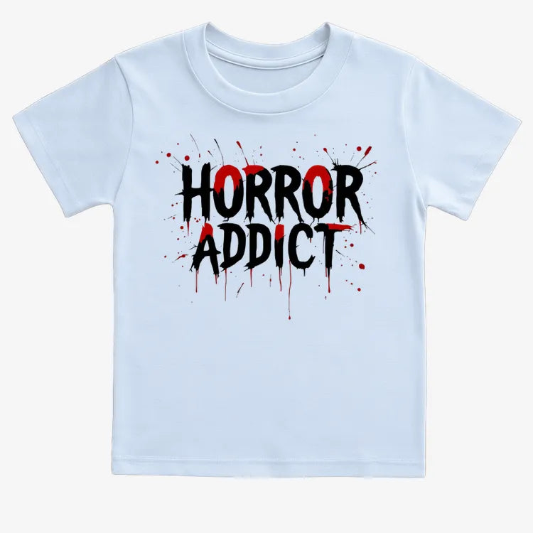 Horror Addict Blood Drip Graphic-Kids T-Shirt-Blue