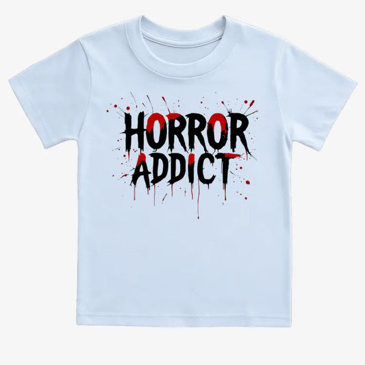 Horror Addict Blood Drip Graphic-Kids T-Shirt-Blue