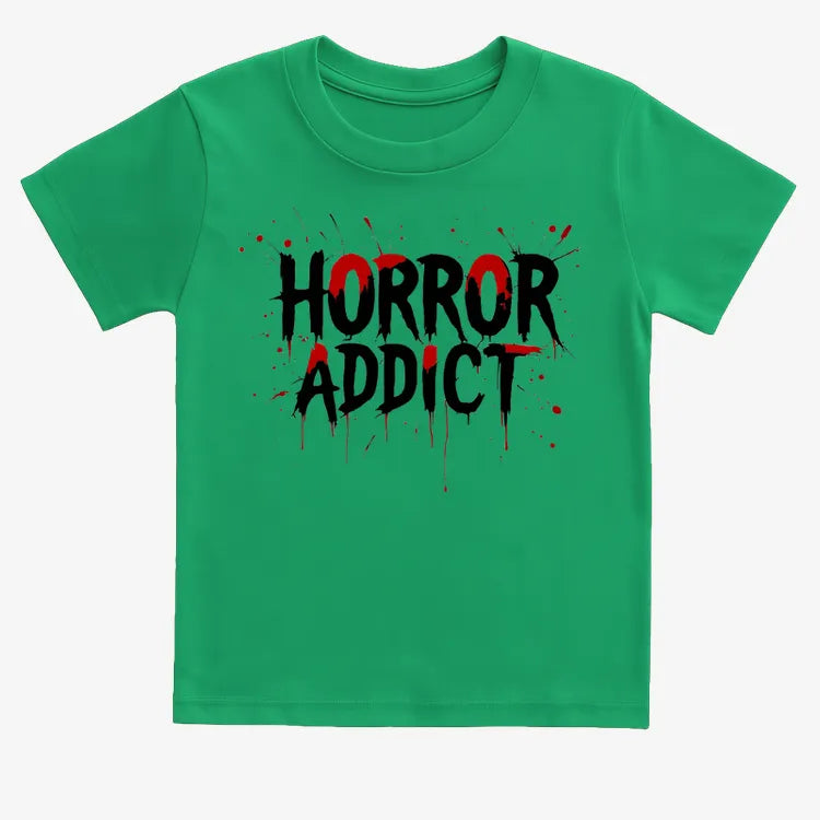 Horror Addict Blood Drip Graphic-Kids T-Shirt-Green