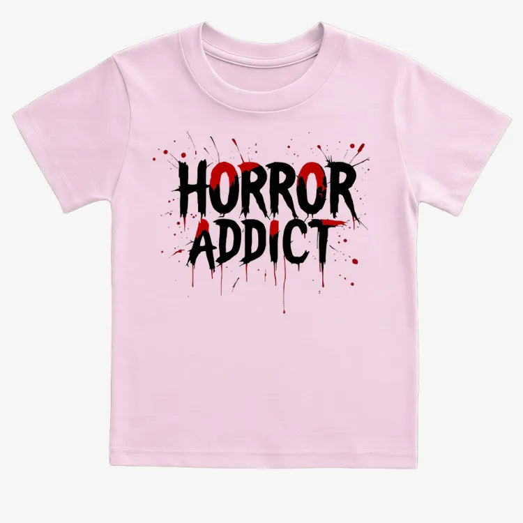 Horror Addict Blood Drip Graphic-Kids T-Shirt-Pink