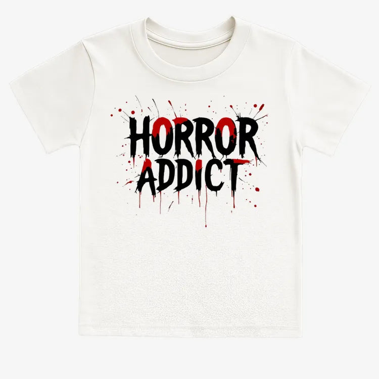 Horror Addict Blood Drip Graphic-Kids T-Shirt-White
