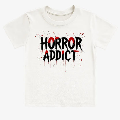Horror Addict Blood Drip Graphic-Kids T-Shirt-White