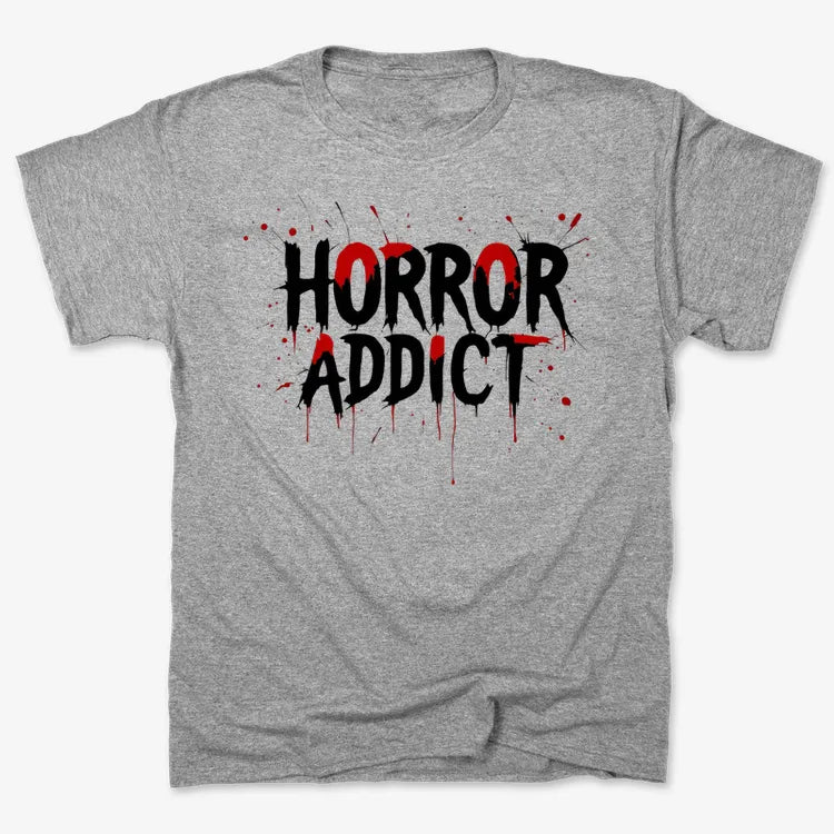 Horror Addict Blood Drip Graphic-Men's T-Shirt-Gray Heather