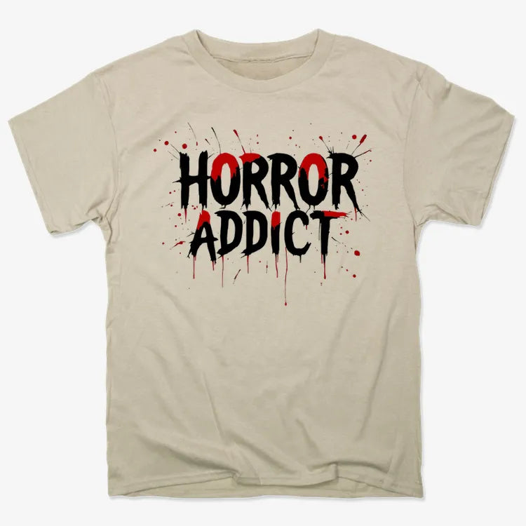 Horror Addict Blood Drip Graphic-Men's T-Shirt-Sand