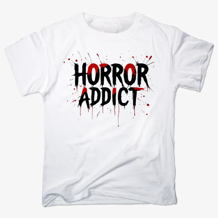 Horror Addict Blood Drip Graphic-Men's T-Shirt-White