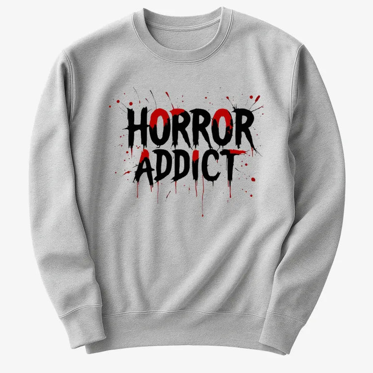 Horror Addict Blood Drip Graphic-Sweater-Gray Heather