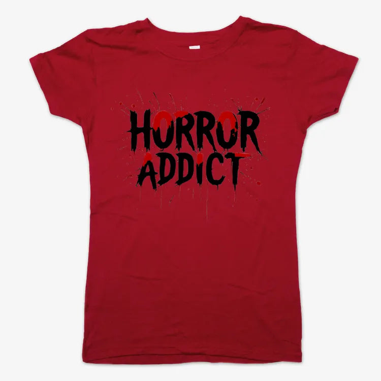 Horror Addict Blood Drip Graphic-Women's T-Shirt-Deep Red