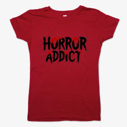 Horror Addict Blood Drip Graphic-Women's T-Shirt-Deep Red