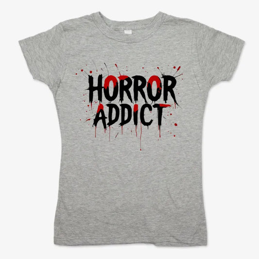 Horror Addict Blood Drip Graphic-Women's T-Shirt-Gray Granite