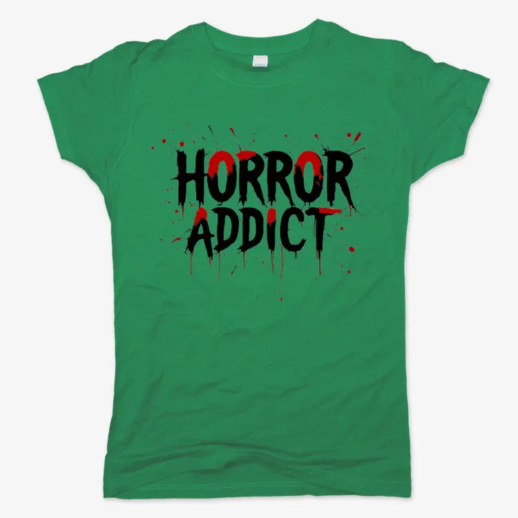 Horror Addict Blood Drip Graphic-Women's T-Shirt-Lucky Green