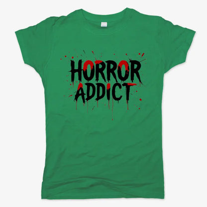Horror Addict Blood Drip Graphic-Women's T-Shirt-Lucky Green