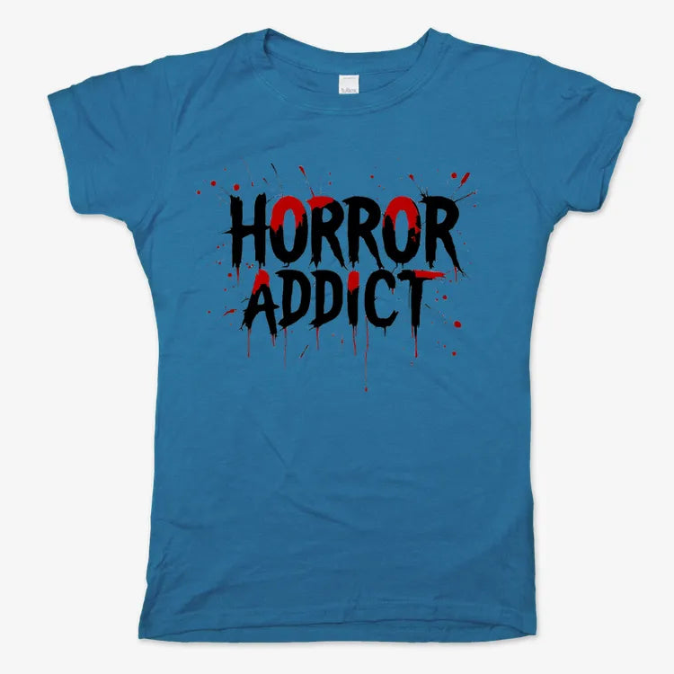 Horror Addict Blood Drip Graphic-Women's T-Shirt-Sky Blue