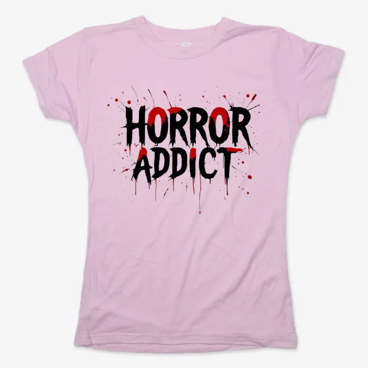 Horror Addict Blood Drip Graphic-Women's T-Shirt-Soft Pink