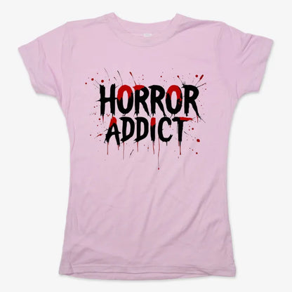 Horror Addict Blood Drip Graphic-Women's T-Shirt-Soft Pink