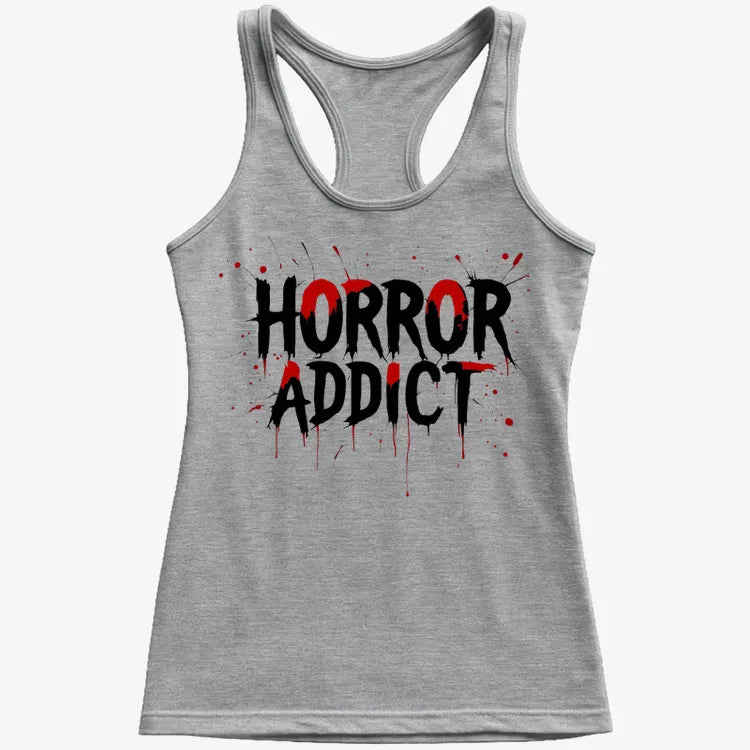 Horror Addict Blood Drip Graphic-Women's Tank Top-Gray Granite