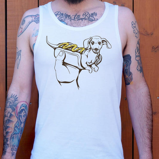 Hot Dog Dog Dachshund in a Bun graphic Men's Tank Top in White