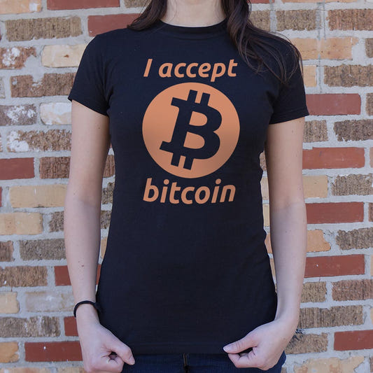 I Accept Bitcoin Cryptocurrency Symbol graphic Women's T-Shirt in Midnight