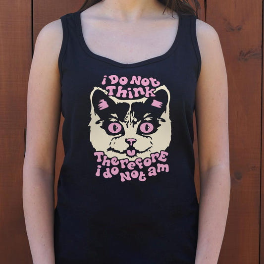 I Do Not Think Therefore I Do Not Am Cat graphic Women's Tank Top in Midnight