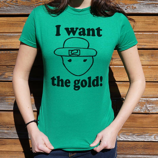 I Want The Gold Sketchy Leprechaun Face graphic Women's T-Shirt in Lucky Green