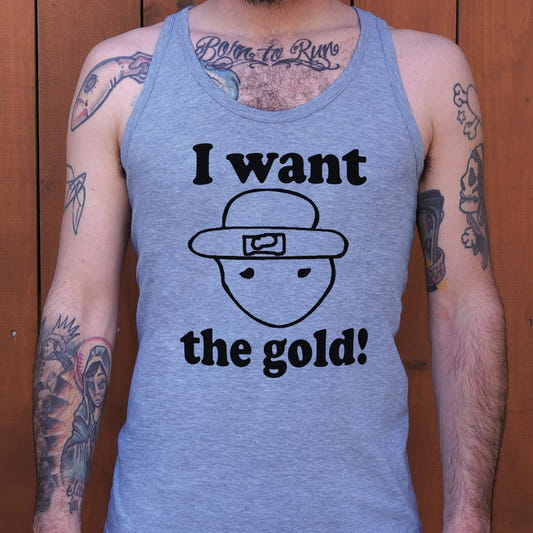 I Want The Gold Sketchy Leprechaun Face graphic Men's Tank Top in Gray Heather