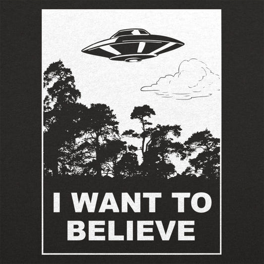 I Want To Believe UFO Flying Over Forest graphic tee design