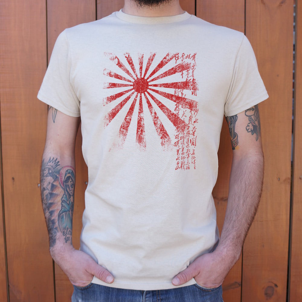 Distressed Rising Sun Flag Japan Rising Sun Flag with Handwritten Kanji – 6DollarShirts
