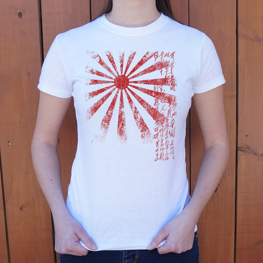Japan Rising Sun Flag with Handwritten Kanji graphic Women's T-Shirt in Snow