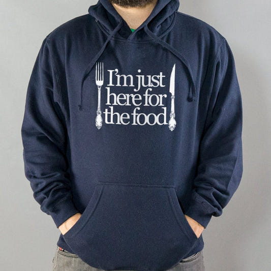 Just Here For The Food - Fork and Knife Design graphic Hoodie in Navy Blue