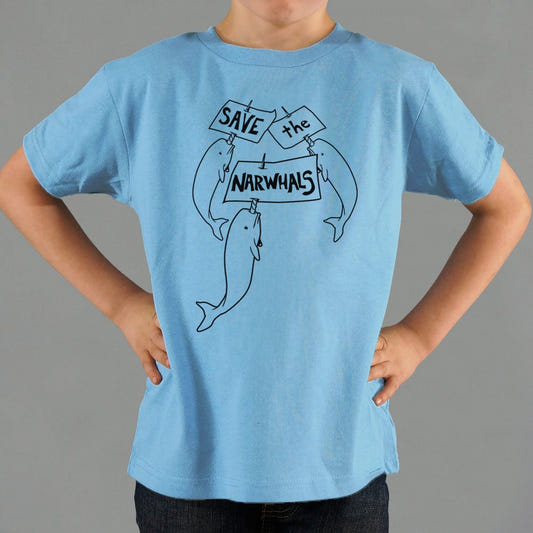 Save The Narwhal graphic Kids T-Shirt in Blue
