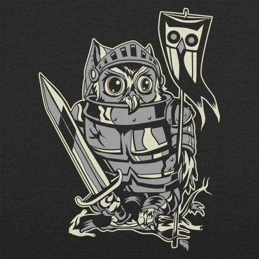 Knight Owl Medieval Armored Owl with Sword and Banner graphic tee design