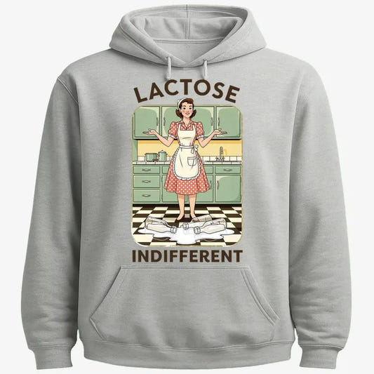 Lactose Indifferent Retro Kitchen Humor-Hoodie-Gray Heather