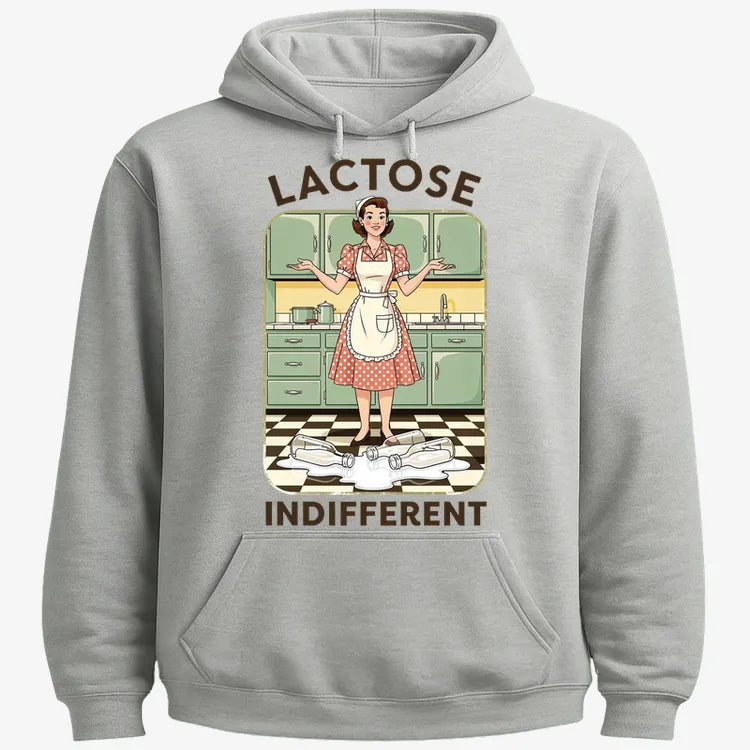 Lactose Indifferent Retro Kitchen Humor-Hoodie-Gray Heather