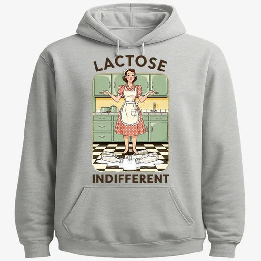 Lactose Indifferent Retro Kitchen Humor-Hoodie-Gray Heather